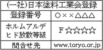 ラベルには商品の登録番号、ホルムアルデヒド放散東急などが表示されています。